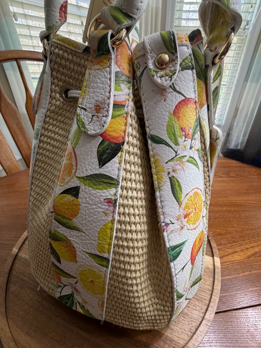 Valentina Yellow and Green Citrus-Print Bucket Shoulder Bag - Picture 2 of 7
